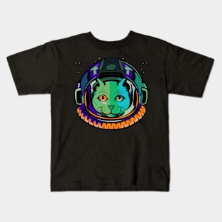 Galaxy Astronaut Space Cat Owner Kitten Nerd Kids T-Shirt